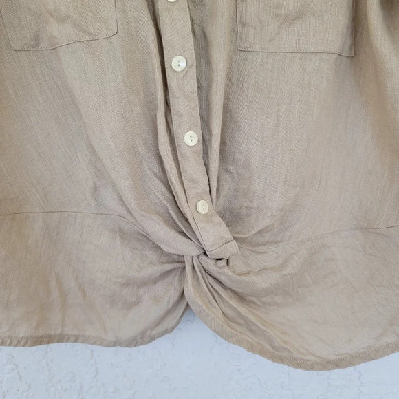 INC Linen Buttondown Cropped Top Womens Size S Tan Brown Twisted Front - Picture 5 of 10